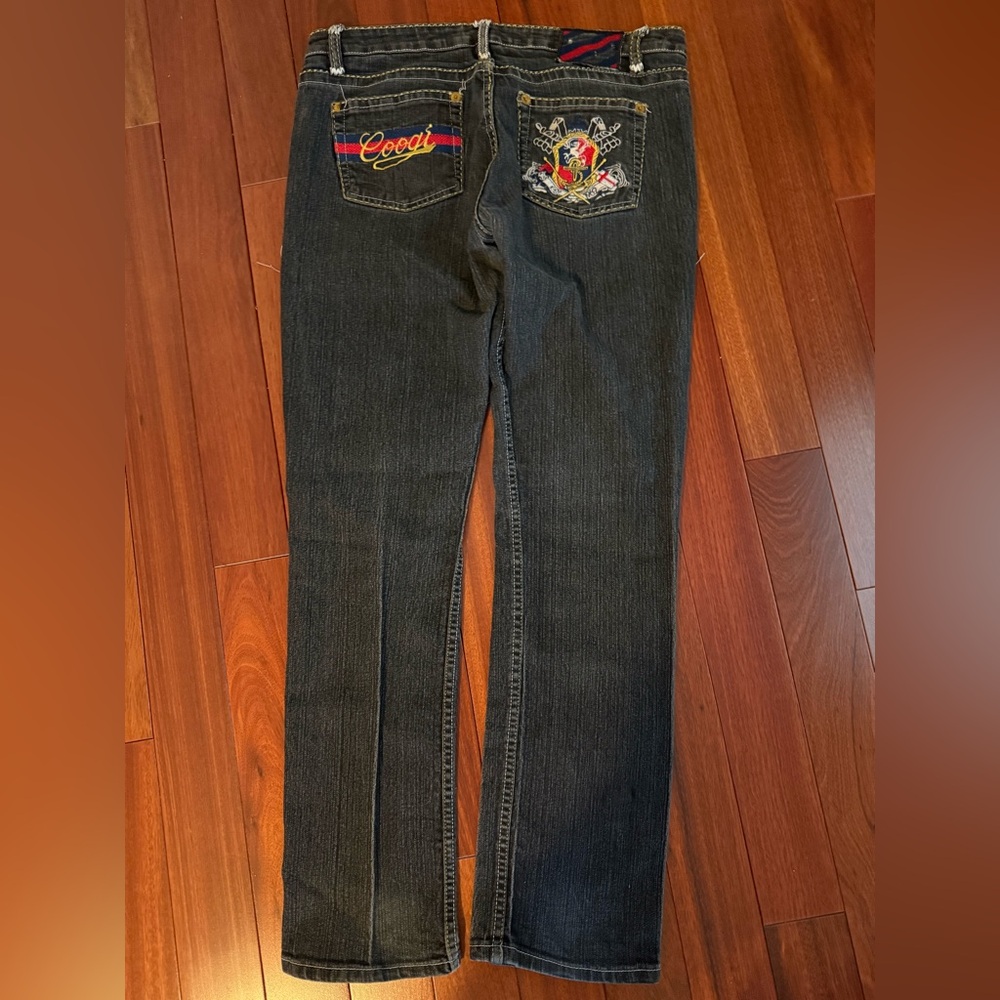 COOGI Women’s Dark Blue Denim Embroidered Low Rise Jeans Size 17/18